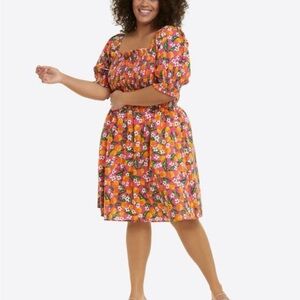 Draper James Oranges Fruit Floral Print Midi Dress Smocked Summer 2X